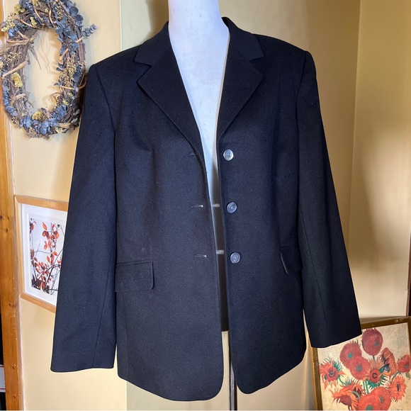 Vintage TALBOTS Size 14 100% Cashmere Blue Blazer Career Classic 3-Btn Nautical - Picture 2 of 13